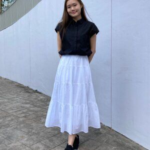 Uniqlo Tiered White Cotton Maxi Skirt